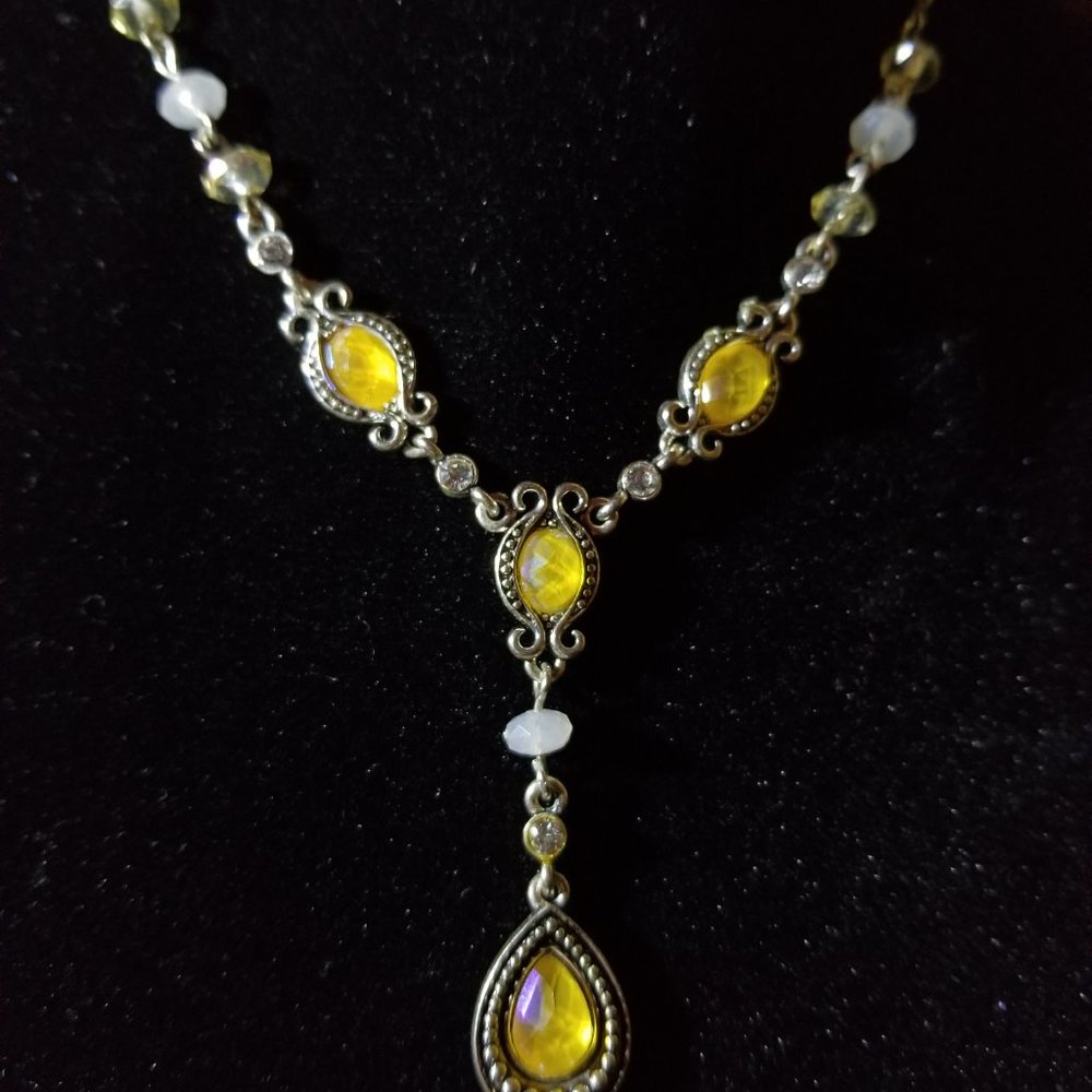 Iridescent Yellow and White stone Avon Y Necklace